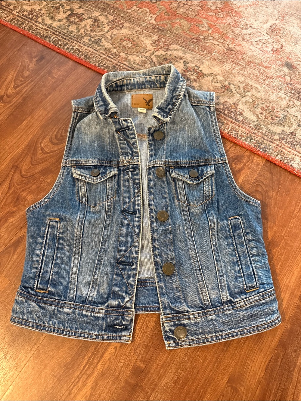 American Eagle Outfitters Light Blue Denim Vest with Button Front